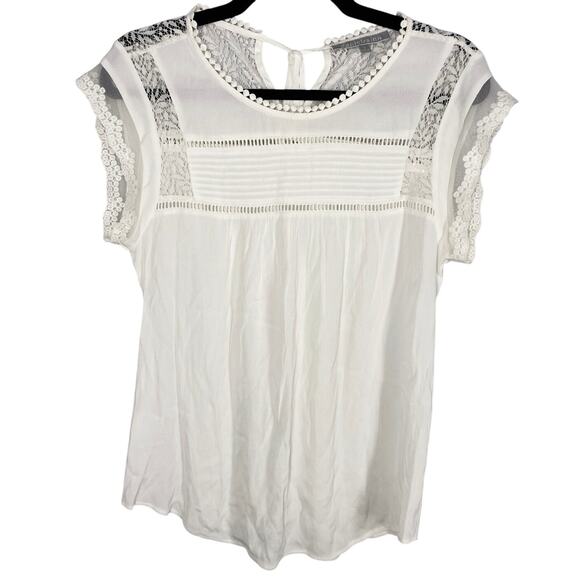 Daniel Rainn, Size Small, White Crochet Blouse, Boho, Illusion Neckline, Lace - Picture 1 of 7